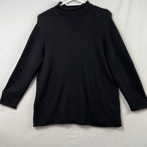 Real Clothes Wool Tunic Sweater Women XL Black Leather Elbow Patch Mock Neck